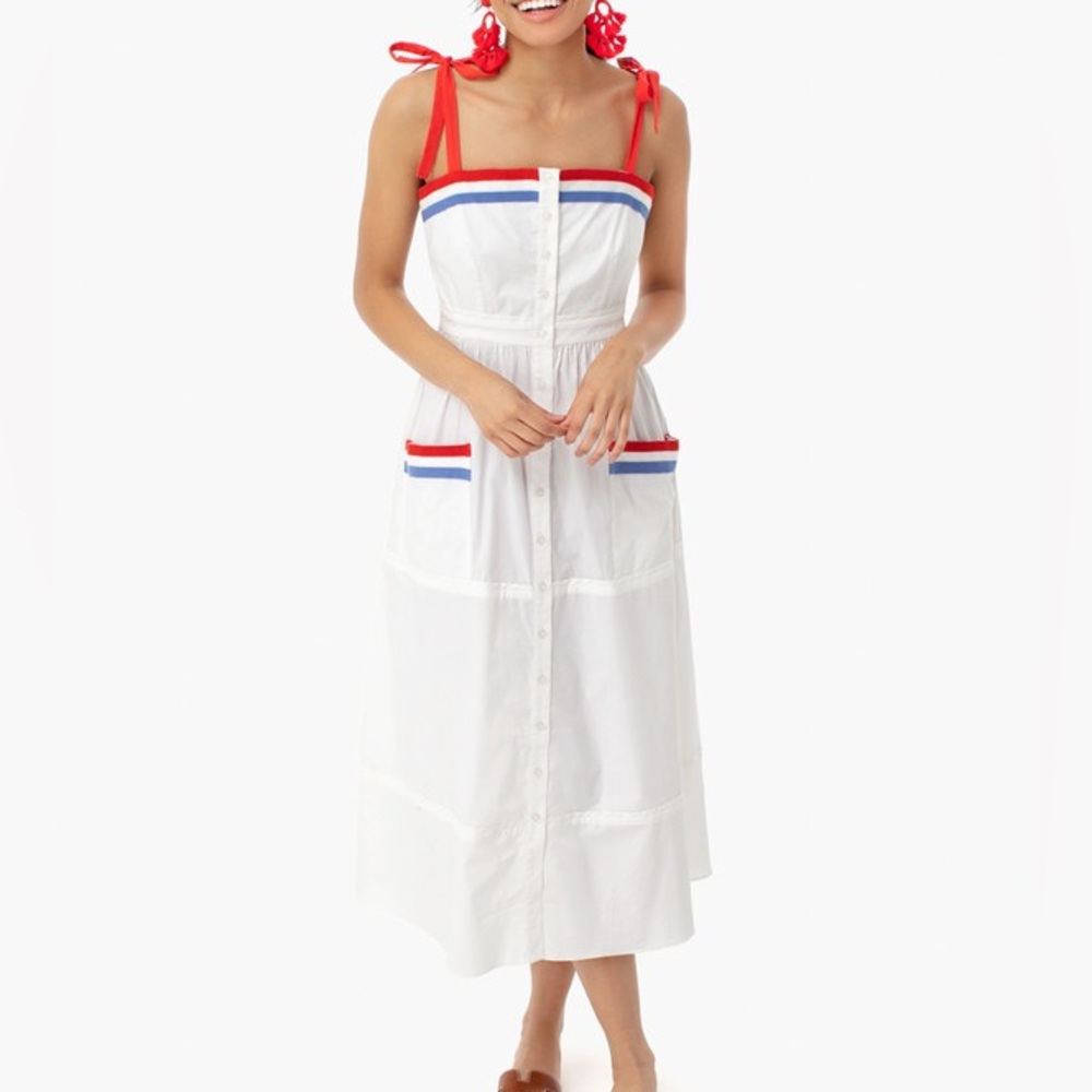 Tuckernuck White Midi Dress with Red and Blue Accents